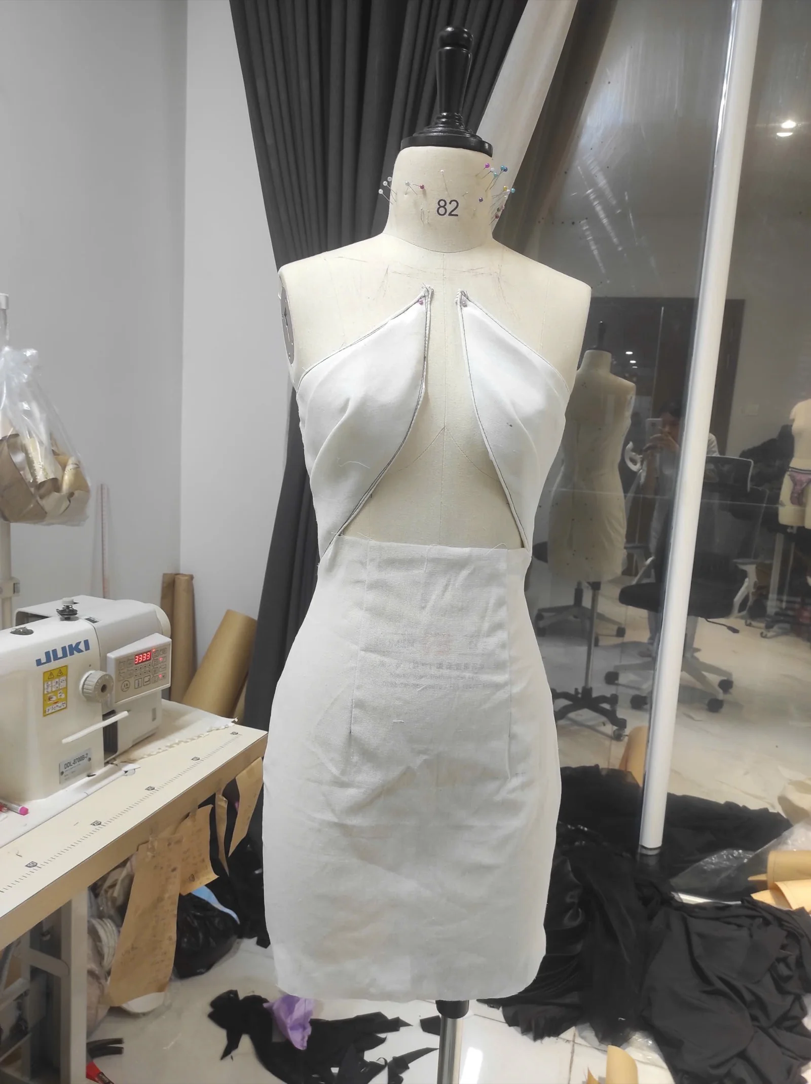 Our atelier — sample bodice with JUKI industrial machine