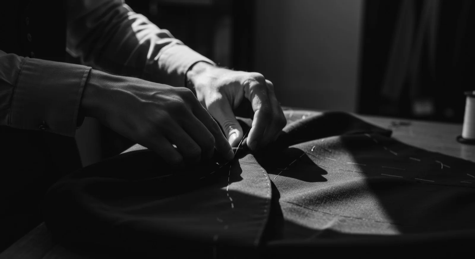 Hand-stitching navy fabric