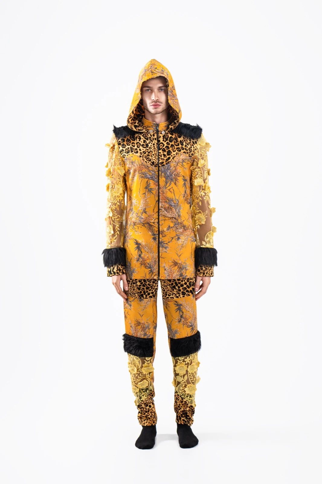 Yellow leopard appliqué tracksuit