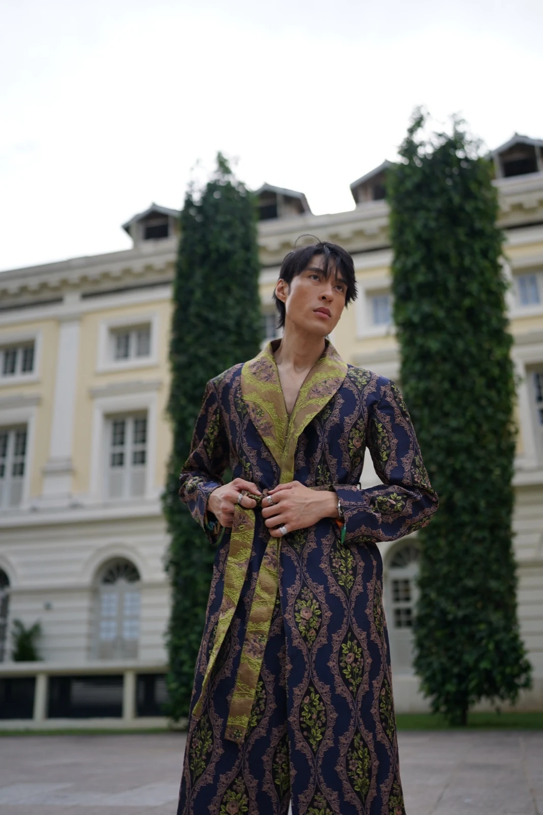 Navy and green baroque jacquard suit