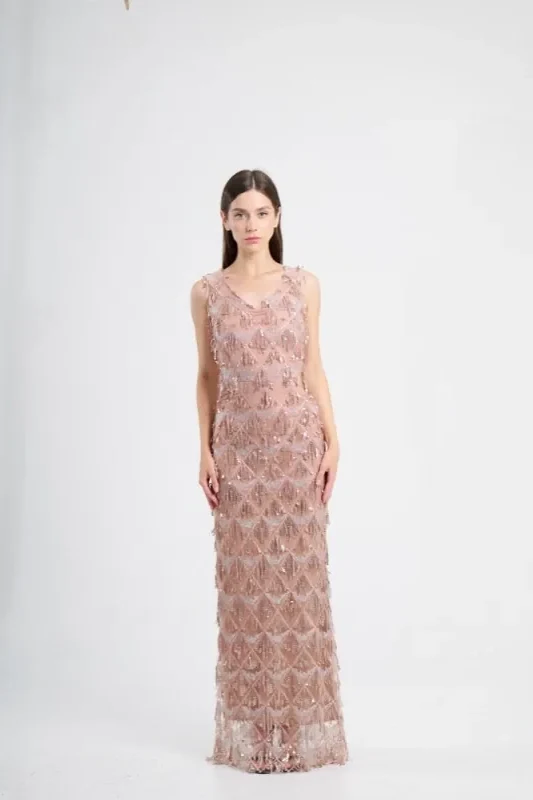 Beaded column gown — couture lingerie register