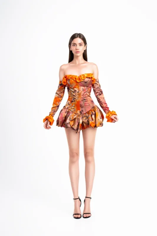 Coral corset dress, atelier sample